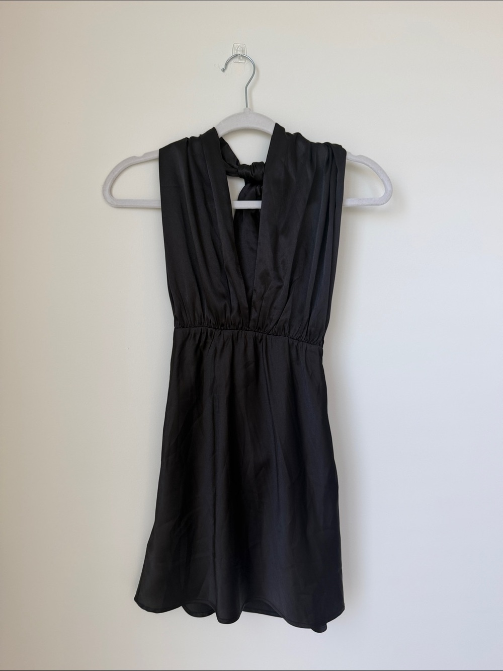 Black Backless Satin Mini Dress
